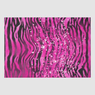 Papel De Seda Listras de tigre rosa magenta e brilho preto elega