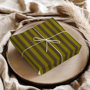 Papel De Seda Listras em marrom chocolate e verde oliva
