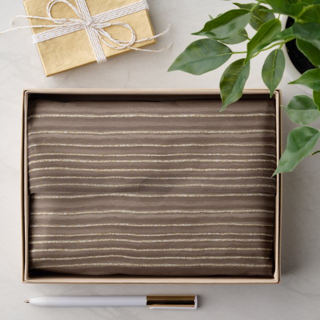 Papel De Seda Listras Marrom Dourado Natal (Presente)