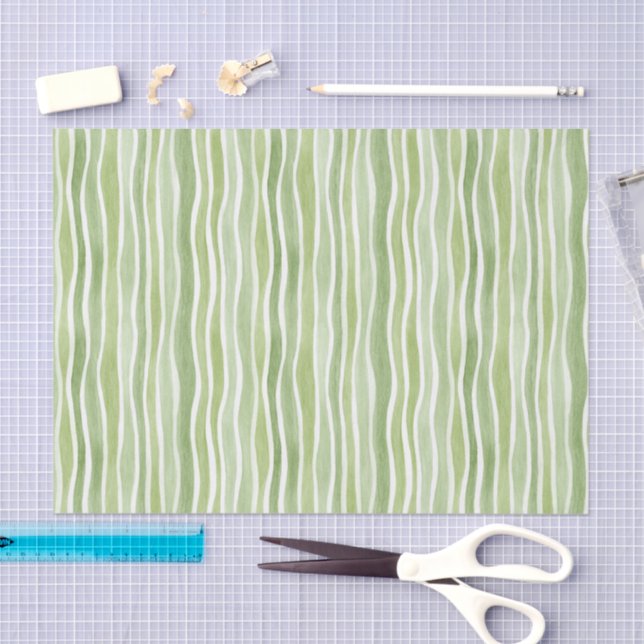 Papel De Seda Listras Onduladas de Creme Verde Limão (Arte )