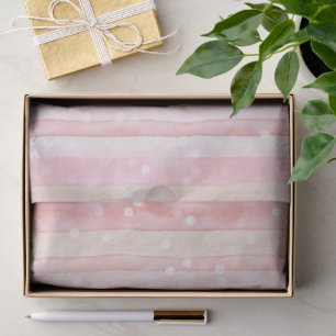 Papel De Seda Listras Rosa Bege Feminino Pontos Brancos Aniversá