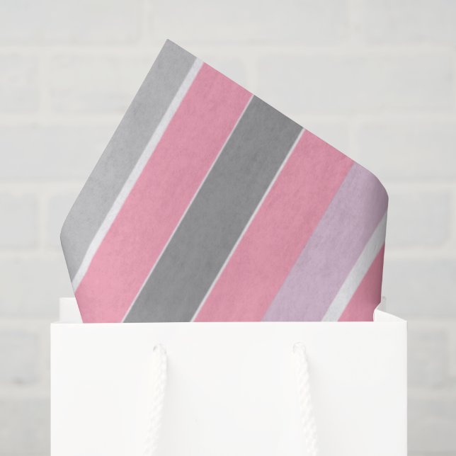 Papel De Seda Listras Rosa e Cinza (Sacola de presentes)