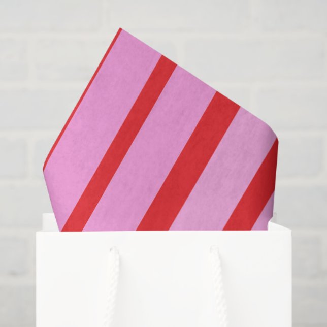 Papel De Seda Listras Rosa e Vermelho (Sacola de presentes)
