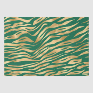 Papel De Seda Listras Selvagens de Tigre Safari Verde e Dourado
