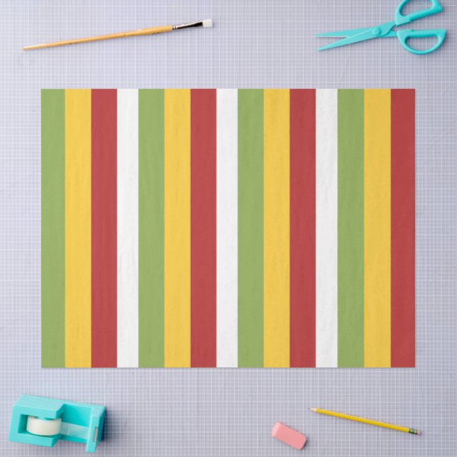 Papel De Seda Listras Verdes Amarelas Vermelhas (Arte )