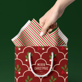 Papel De Seda Listras Vermelhas e Verde Floresta