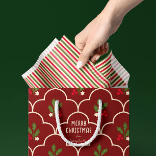 Papel De Seda Listras Vermelhas e Verde Floresta