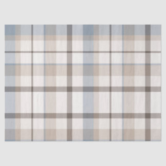 Papel De Seda Litoral Preppy Azul Pó Marrom Xadrez Escocês