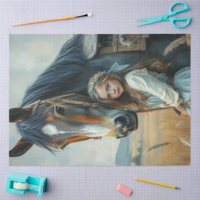 Papel De Seda Little Gypsy Girl with her horse (Arte )