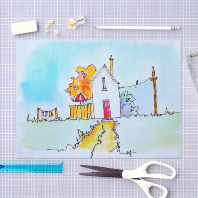 Papel De Seda Little House With Washing (Arte )