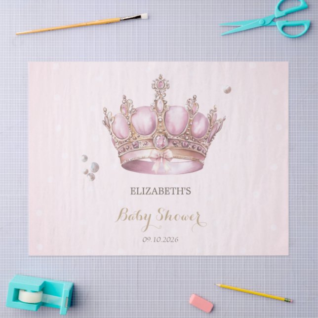 Papel De Seda Little Princess Crown Pearls Dots Baby Shower (Arte )