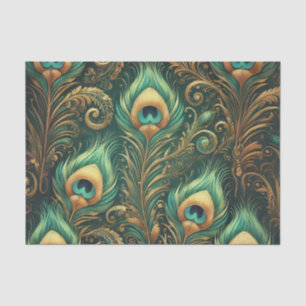 Papel De Seda Livro verde e Dourado sobre as penas de pavão