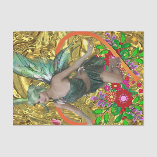 Papel De Seda Livro Verde Fada Fleiga Floral Verde (Frente )