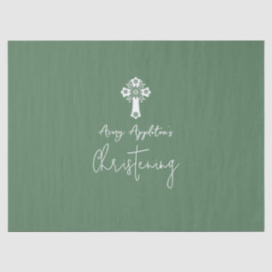 Papel De Seda Livro Verde Floral Cross Christening Fern