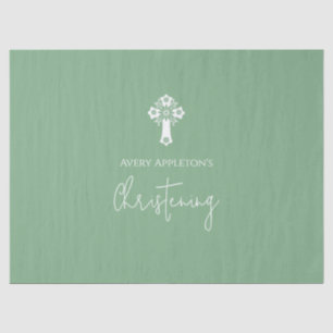 Papel De Seda Livro Verde Floral Cross Christening Sage