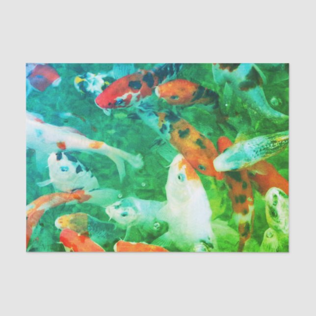 Papel De Seda Livro Verde sobre os tecidos de Koi Pond (Frente )
