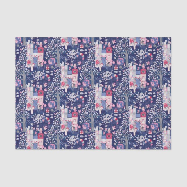 Papel De Seda Livros de conto e criaturas mágicas azuis (Frente )