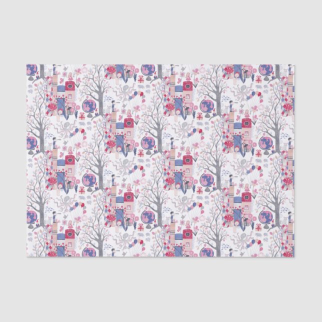 Papel De Seda Livros de conto e criaturas mágicas brancas (Frente )