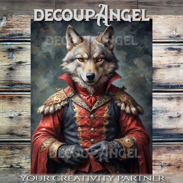 Papel De Seda Lobo Aristocrático com um trevo vermelho - Decoupa (Criador carregado)