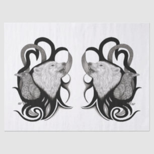 Papel De Seda Lobo Branco com Arte Tribal Raven
