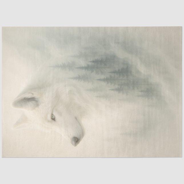 Papel De Seda Lobo Branco Etéreo de Inverno Decoupage (Frente )