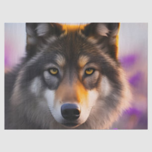 Papel De Seda Lobo cinza em flores roxas