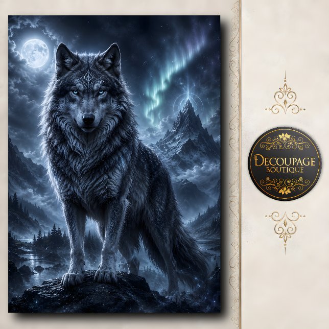 Papel De Seda Lobo Espírito Celestial Decoupage (Celestial Spirit Wolf Decoupage Tissue Paper)