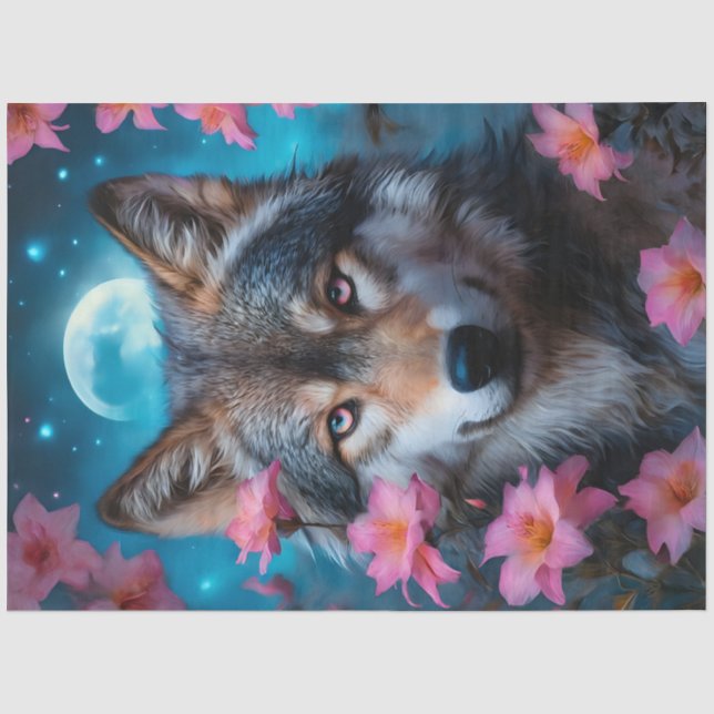 Papel De Seda Lobo Flor Rosa (Frente )