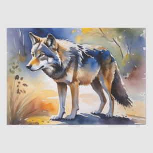 Papel De Seda Lobo numa pintura de aquarela florestal