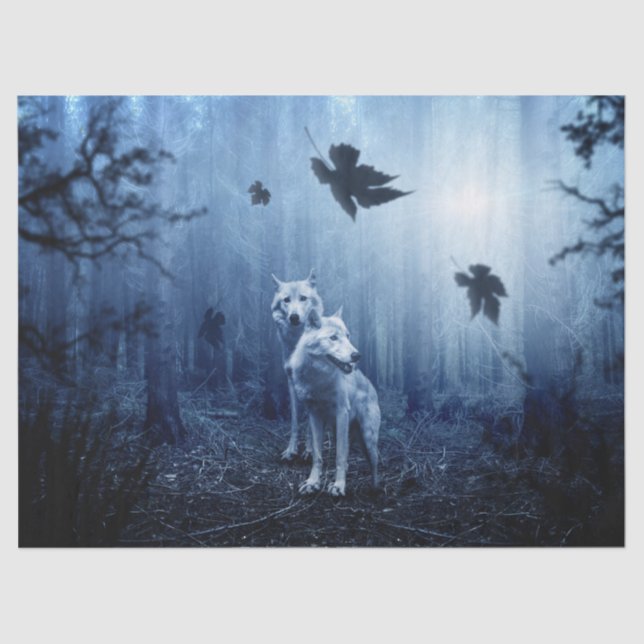 Papel De Seda lobos no lenço de madeira (Frente )