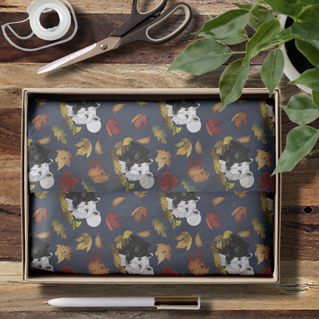 Papel De Seda Lobos Preto Branco Luar Folhas de Outono (Criador carregado)