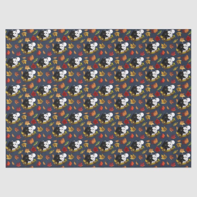 Papel De Seda Lobos Preto Branco Luar Folhas de Outono (Frente )