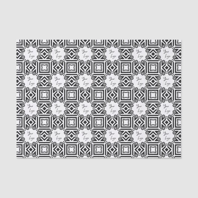 Papel De Seda Logotipo Personalizado de Padrão Branco Chic Black (Frente )