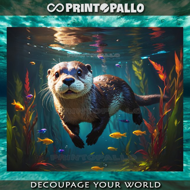 Papel De Seda Lontra subaquática nadando com peixes pequenos (Criador carregado)