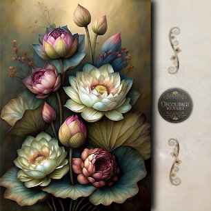 Papel De Seda Lótus Floral Botânico Decoupage Temperamental