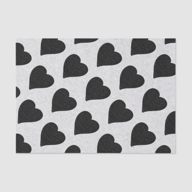 Papel De Seda Love Heart Black Glitter Tissue Paper (Frente )