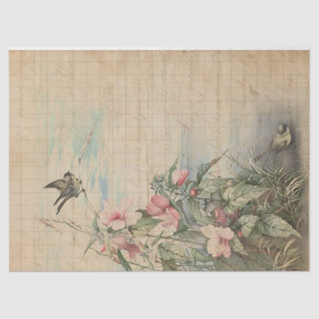 Papel De Seda Love Letter with Hibiscus Decoupage | Tissue Paper (Frente )