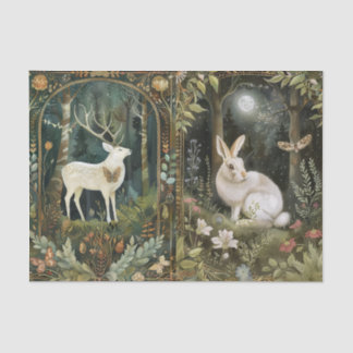 Papel De Seda Lovely White Deer & Rabbit in the Forest Moonlight