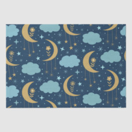 Papel De Seda Lua Boho Dourada Com Nuvens Azuis