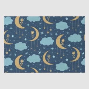 Papel De Seda Lua Boho Dourada Com Nuvens Azuis