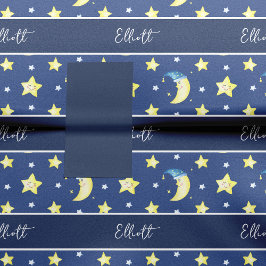 Papel De Seda Lua branca e estrelas Chá de fraldas azul padrão