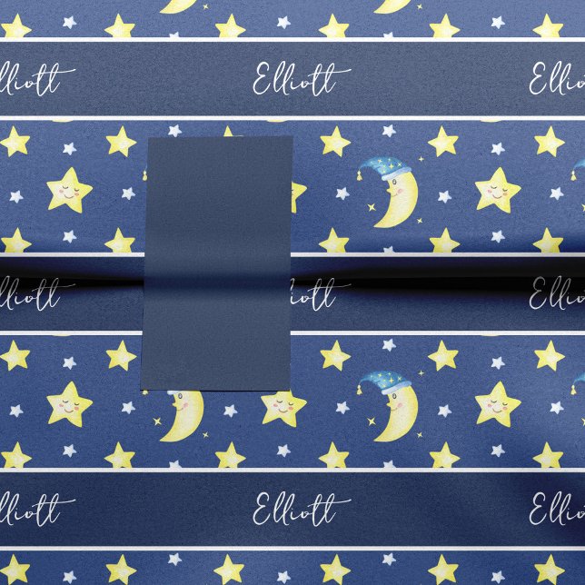 Papel De Seda Lua branca e estrelas Chá de fraldas azul padrão (Criador carregado)