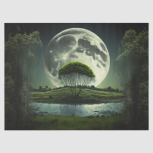 Papel De Seda Lua cheia com Árvore e Decoupage do Rio