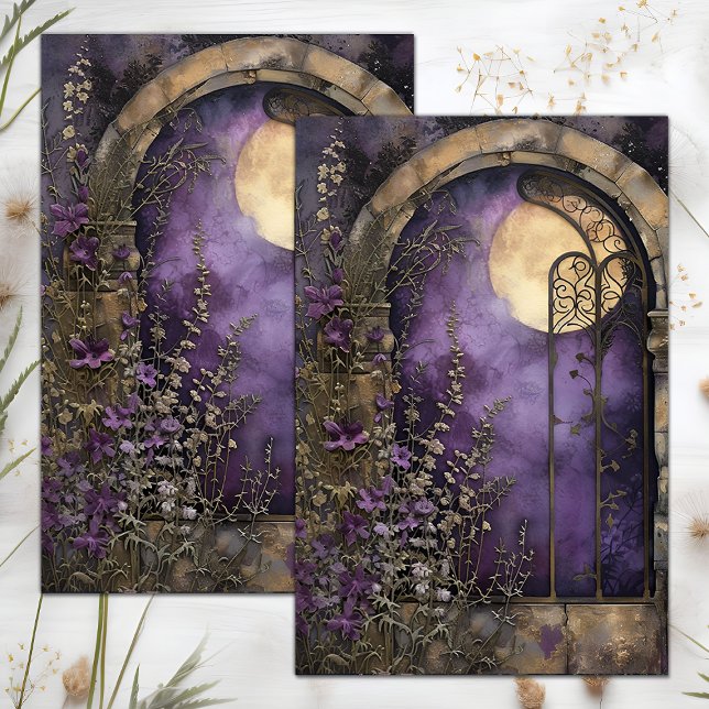 PAPEL DE SEDA LUA CHEIA E JARDIM DE PEDRA ARCO DECOUPAGE (FULL MOON AND STONE GARDEN ARCH DECOUPAGE TISSUE PAPER)