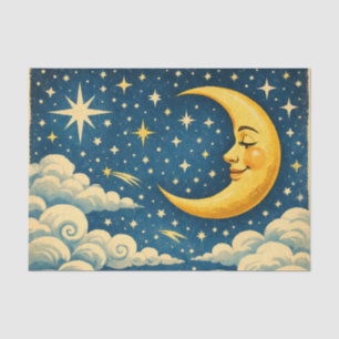 Papel De Seda Lua Crescente Vintage Céu Noturno