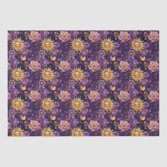 Papel De Seda Lua e estrelas planas plurais, roxas (Frente )