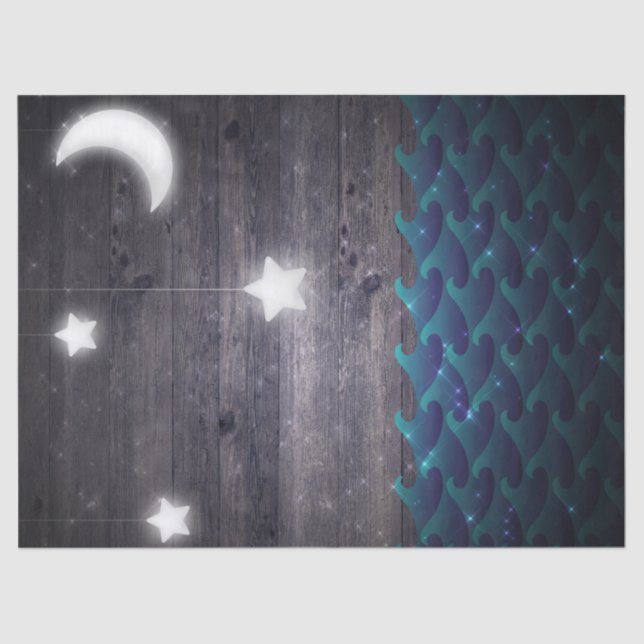 Papel De Seda Lua, Estrelas e Ondas na Decoupage da Madeira (Frente )