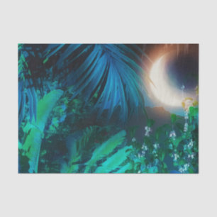 Papel De Seda Lua Noite Tropical Selva Deixa Azul Prateado