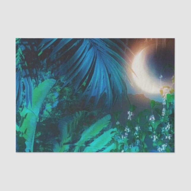 Papel De Seda Lua Noite Tropical Selva Deixa Azul Prateado (Frente )