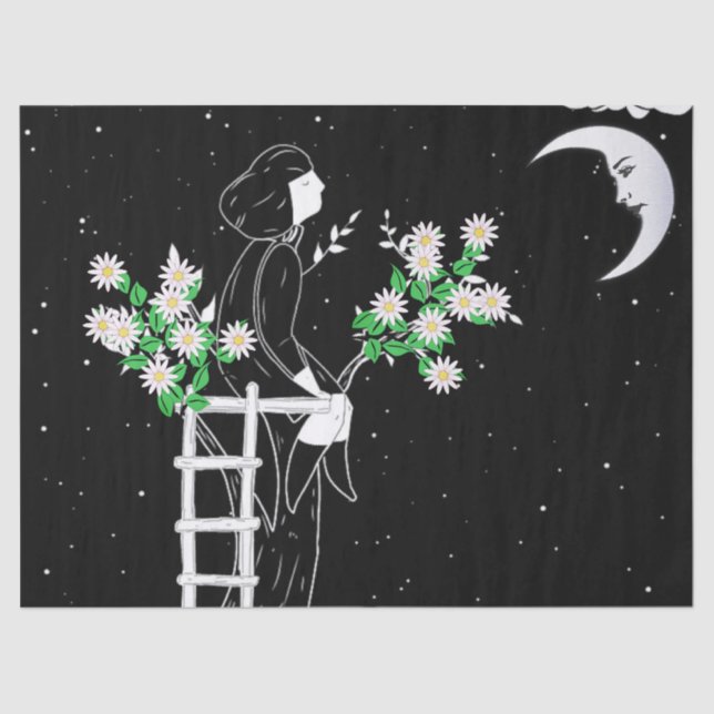 Papel De Seda Lua observando com Daisys (Frente )